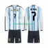 Camisola Argentina Rodrigo De Paul 7 Criança Equipamento Primeiro Copa do Mundo 2026 Manga Comprida